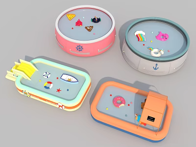Colorful Kids Playground Equipment with Cartoon Patterns Round and Rectangular Shapes 3d model