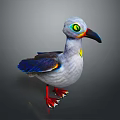 Vibrant Flying Bird With Large Green Eyes Blue Purple Feathers And Red Webbed Feet