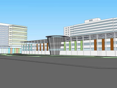 Modern Multi Storey Office Building Exterior With Glass Curtain Wall And Colored Facades 3d model