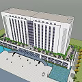 Modern White Office Building With Large Windows Glass Curtain Walls And Green Roof Landscaping