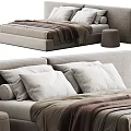Stylish Modern Double Bed With Linen Bedding Plush Pillows And Cozy Blanket