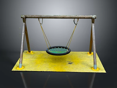 Outdoor Kids Swing With Net Seat And Yellow Base On Wooden Posts 3d model