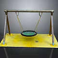 Outdoor Kids Swing With Net Seat And Yellow Base On Wooden Posts