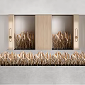 Elegant Window Display Featuring Golden Wheat Ears Wooden Panels And Light Colored Background
