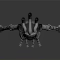 Silver Metallic Robot Character With Crown Shaped Headpiece Articulated Joints 3D Model Standing Dark Background