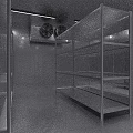 Stainless Steel Commercial Storage Space With Metal Shelves And Fans