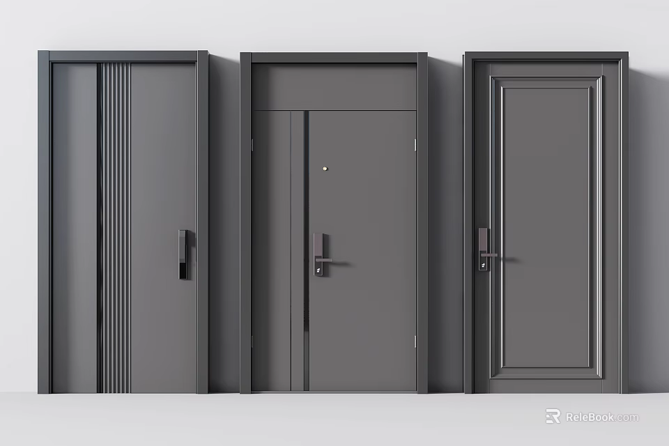 Modern Gray Swing Doors With Sleek Design And Different Panel Styles 3d model