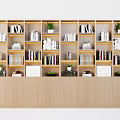 Modern Wooden Multi Layer Bookshelf With Books Plants And Decorative Items