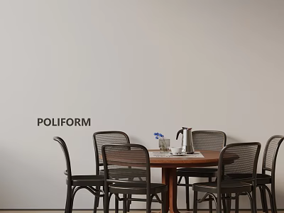 Poliform Modern Minimalist Dining Table Set With Black Chairs And Decor Items On White Wall 3d model