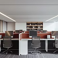 Modern Office Interior Design With Open Workspace Cubicles Computers Bookshelves And Large Windows 3d model