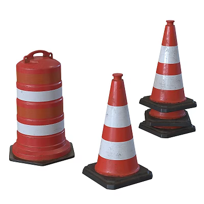 Decorative Garden Conical Markers With Red White Stripes And Stable Bases 3d model