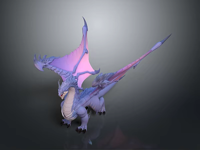 Mythical Purple Pink Dragon Game Movie Character With Spread Wings And Scaled Body 3d model