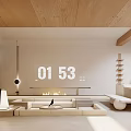 Modern Basement Interior Design With Wooden Ceiling Sofa Fireplace And Natural Light