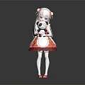 Anime Character Woman With Long White Hair Red Eyes White Red Dress And Panda Plush