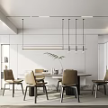 Elegant Modern Restaurant Interior With Round Dining Table Brown Chairs Pendant Lights And White Walls