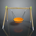 Children's Outdoor Swing With Wooden Frame Green Connectors And Orange Basket
