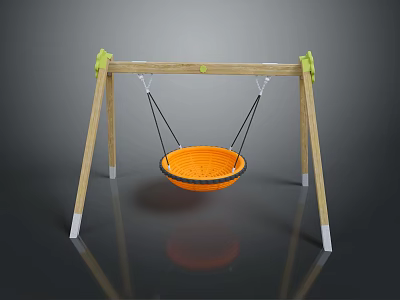 Children's Outdoor Swing With Wooden Frame Green Connectors And Orange Basket 3d model