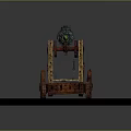 Ancient Siege Weapon With Wooden Frame Glowing Green Component And Wheels
