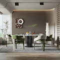 Modern Restaurant Dining Area With Round Table Green Chairs And Large Windows 3d model