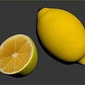 Yellow Lemons One Whole And One Cut Into Bowl Shape On Black Background With Reflections