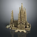 Detailed Architectural Model of Famous Landmark with Tall Spires and Intricate Design