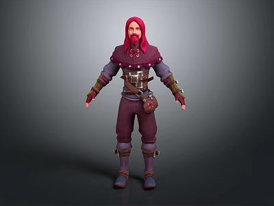 Game and Movie Character with Red Hair Beard Purple Outfit Leather Bracers and Waist Pouch 3d model