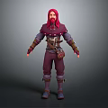 Game and Movie Character with Red Hair Beard Purple Outfit Leather Bracers and Waist Pouch