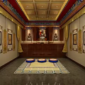 Traditional Buddhist Worship Hall Interior With Central Buddha Statue And Prayer Mats