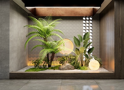 Modern indoor plant landscape courtyard landscape sketch plant pile fern plant combination 3d model