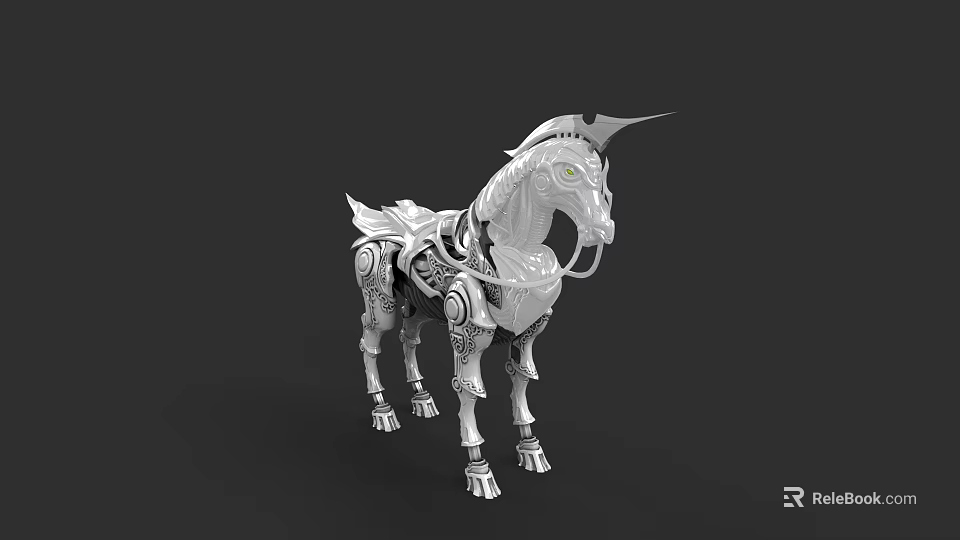 Flying Mechanical Horse With Silver Body Wings And Horn 3D Model Design 3d model 