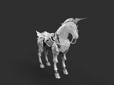 Flying Mechanical Horse With Silver Body Wings And Horn 3D Model Design 3d model