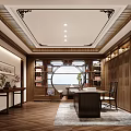 Serene Study Room Interior With Large Windows Mountain View Wooden Furniture And Natural Light