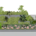Decorative Concrete Flower Bed Planter With Green Plants And Pink Flowers Garden Landscape