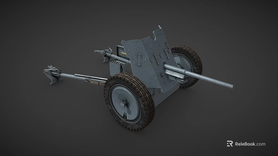 Military Towed Artillery Weapon With Metal Structure Large Wheels And Long Barrel 3d model 