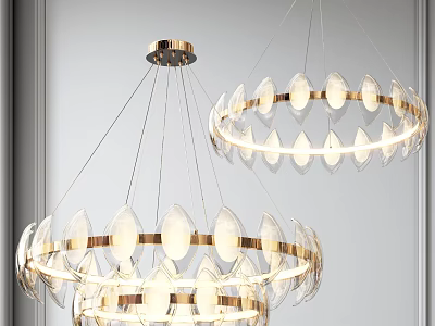 Luxury Modern Gold Chandelier With Circular Crystal Design For Interior Decor 3d model