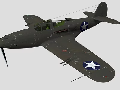 Olive Green Military Fighter Aircraft With Star Insignia On Wings And Propeller 3d model