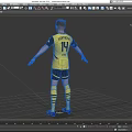 Game Movie Character Standing In Yellow Black Football Jersey With Number 14 And Blue Cleats