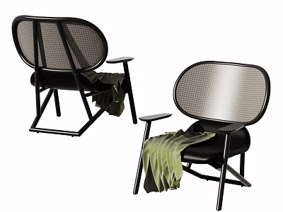 Modern Leisure Chairs With Black Frame Mesh Back And Green Throw Blanket 3d model