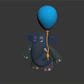 Cute Grey Elephant Toy With Blue Balloon Tied To Trunk On Grey Background