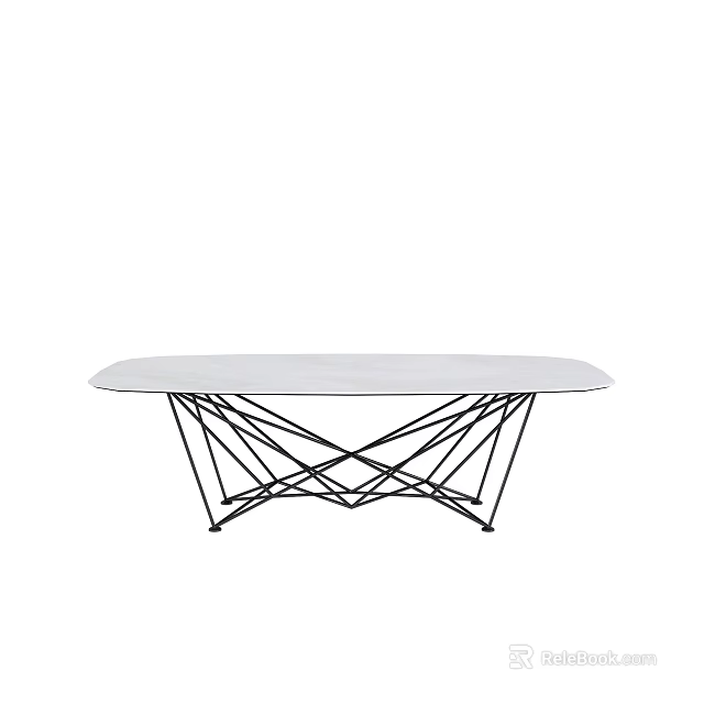 Modern Coffee Table With White Smooth Tabletop And Black Metal Crossed Frame 3d model