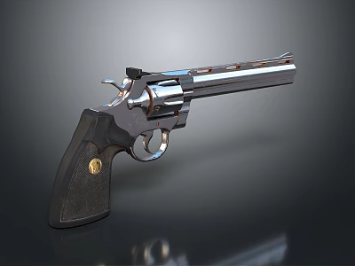 Classic Revolver With Black Grip And Shiny Metal Barrel Features 3d model