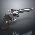 Classic Revolver With Black Grip And Shiny Metal Barrel Features