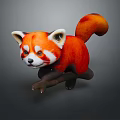 Adorable Orange Red Panda Plush Figure With White Ears Perched On Tree Branch
