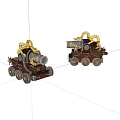 Brown Cannon Cart Weapon Model Featuring Golden Dragon Ornaments And Detailed Design