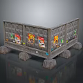 Textured Gray Panel Display Stand With Multiple Sections Colorful Posters And Supporting Pillars