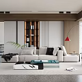 Modern Living Room Interior With Sofa Bookshelf Floor Lamp And Coffee Table
