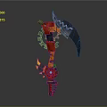 Red And Black Mechanical Sickle Tool With Gear Mechanisms And Decorative Parts