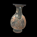 Ancient Greek Wine Amphora With Painted Figures And Plant Motifs On Black Background