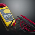 Yellow Digital Clamp Multimeter With Clear Display And Red Black Test Leads 3d model