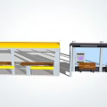 Modern Bus Stop Design With Yellow Roof Wooden Benches And Transparent Shelter